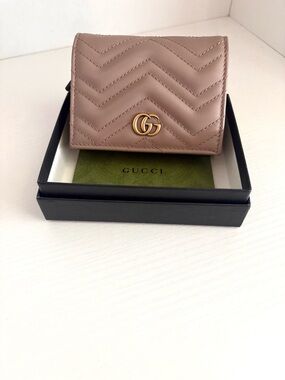 Gucci Small Quilted Leather Wallet in Taupe with Gold GG